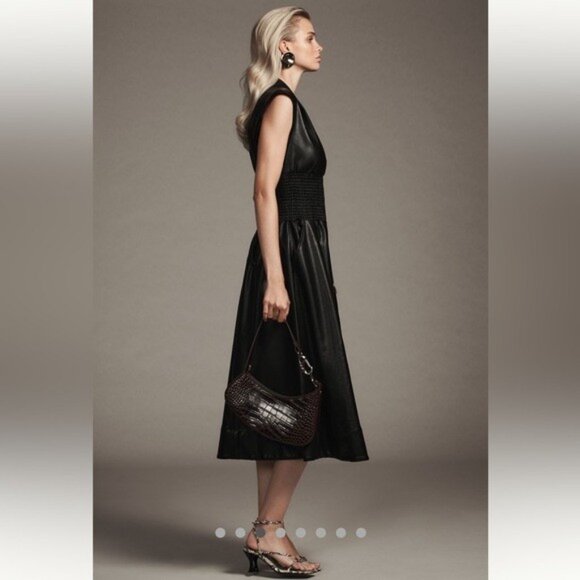 NWT Size XSP - The Tommie Smocked Front-Zip Shirt Dress Faux Leather (US$ 198) - Picture 8 of 10